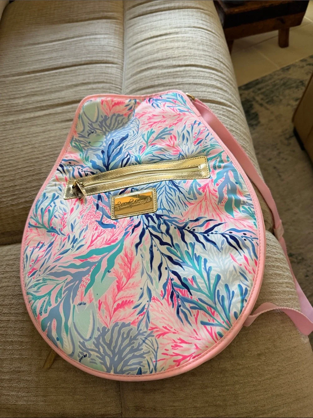 Lily Pulitzer Pastel Coral-Print Crossbody Backpack with Gold Accents